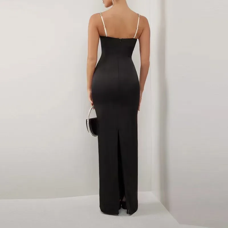 Black Red Color Women Sleeveless Sexy Strap Square Collar Bodycon Long Bandage Dress Nightclub Party Fashion Cocktail Dress - Image 3