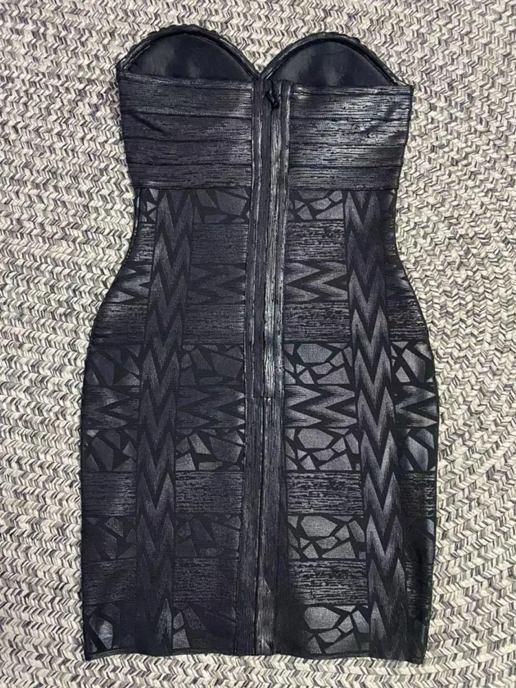 Black Silver Gold Foil Women Sexy Strapless Crystal Bodycon Mini Dress Rayon Bandage Fashion Nightclub Party Celebrate Dress - Image 2