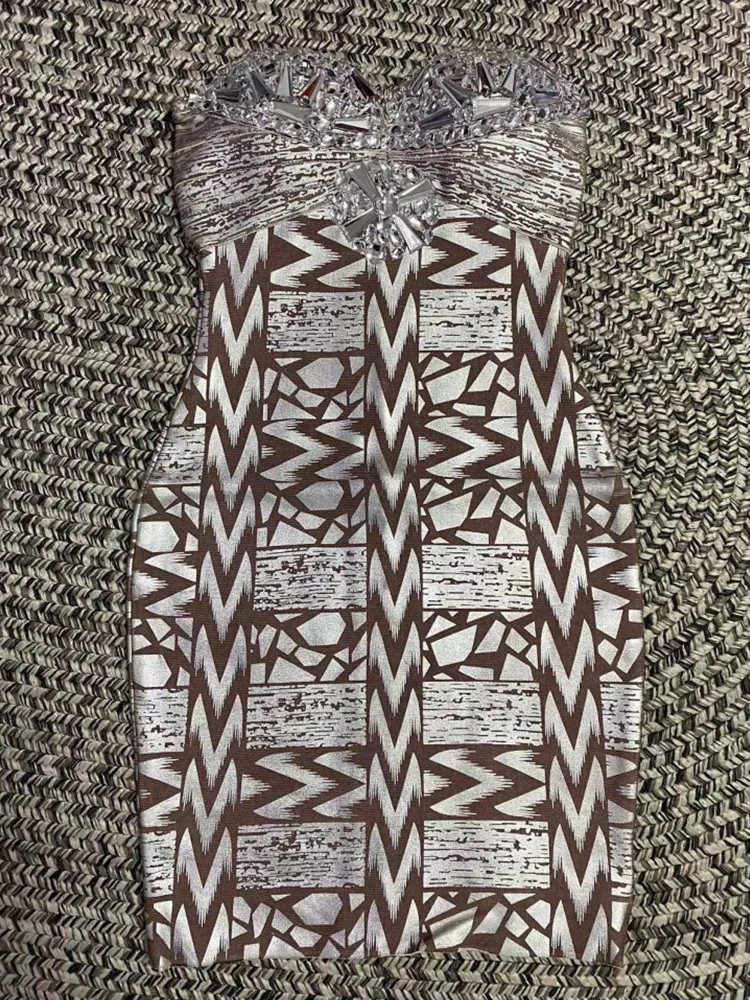 Black Silver Gold Foil Women Sexy Strapless Crystal Bodycon Mini Dress Rayon Bandage Fashion Nightclub Party Celebrate Dress - Image 3