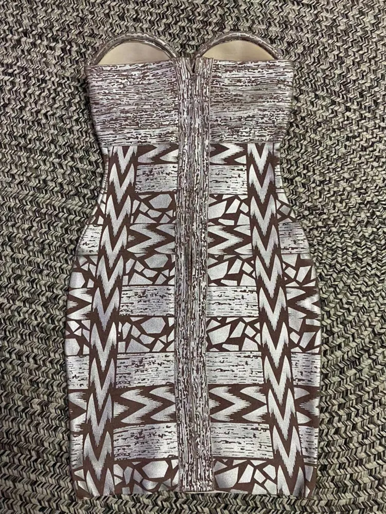 Black Silver Gold Foil Women Sexy Strapless Crystal Bodycon Mini Dress Rayon Bandage Fashion Nightclub Party Celebrate Dress - Image 4