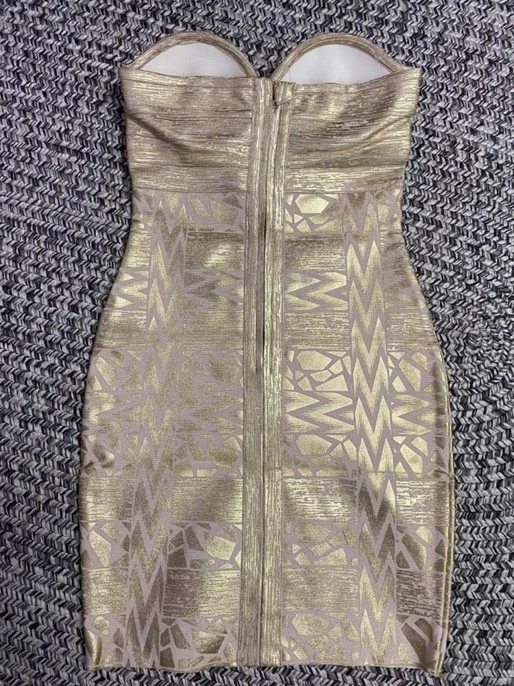 Black Silver Gold Foil Women Sexy Strapless Crystal Bodycon Mini Dress Rayon Bandage Fashion Nightclub Party Celebrate Dress - Image 6
