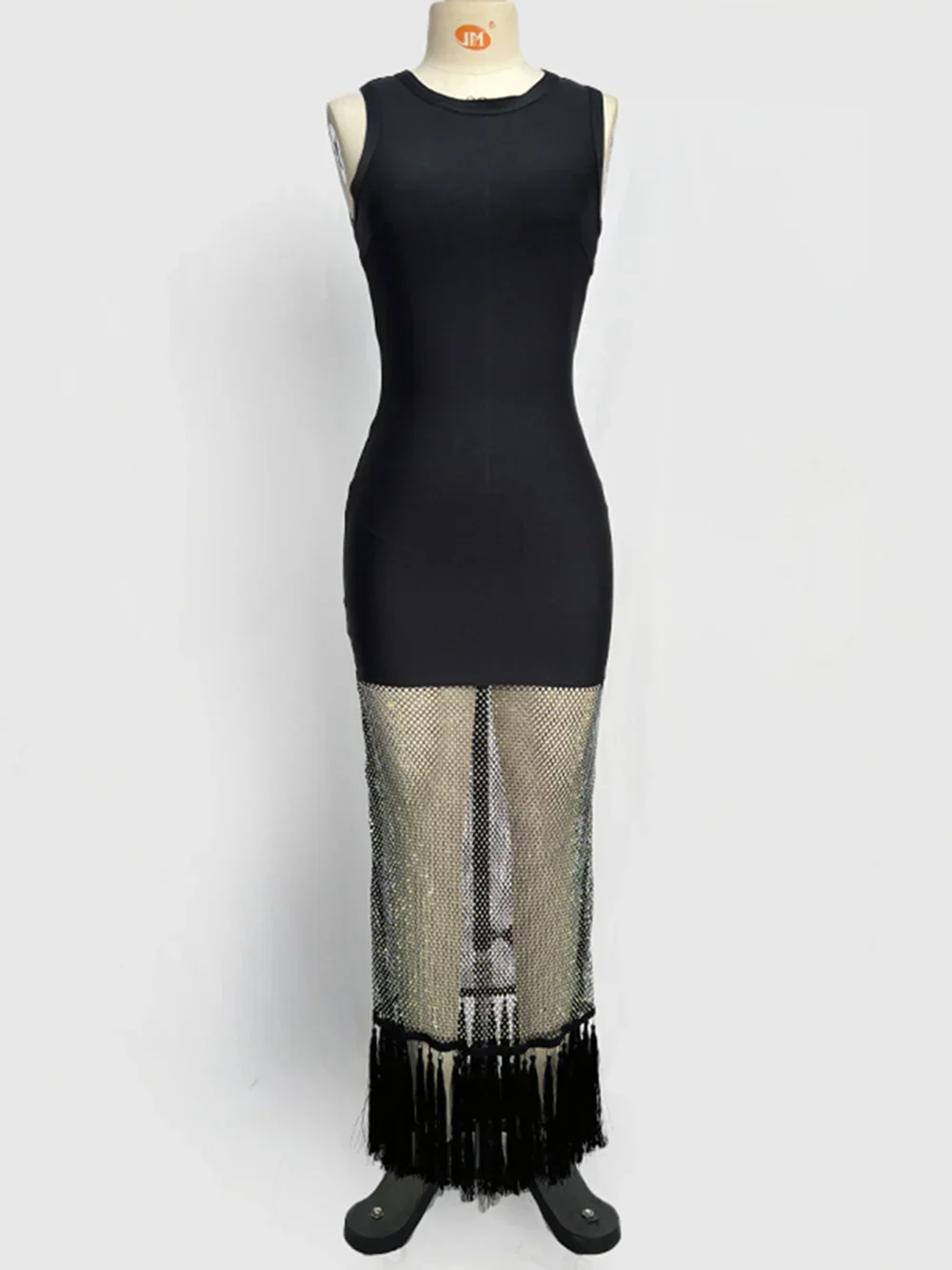 Black tassels Evening Party bandage Long Dresses Elegant Sleeveless Diamond Mesh Patchwork Maxi Dress Women Summer Vestidos - Image 4