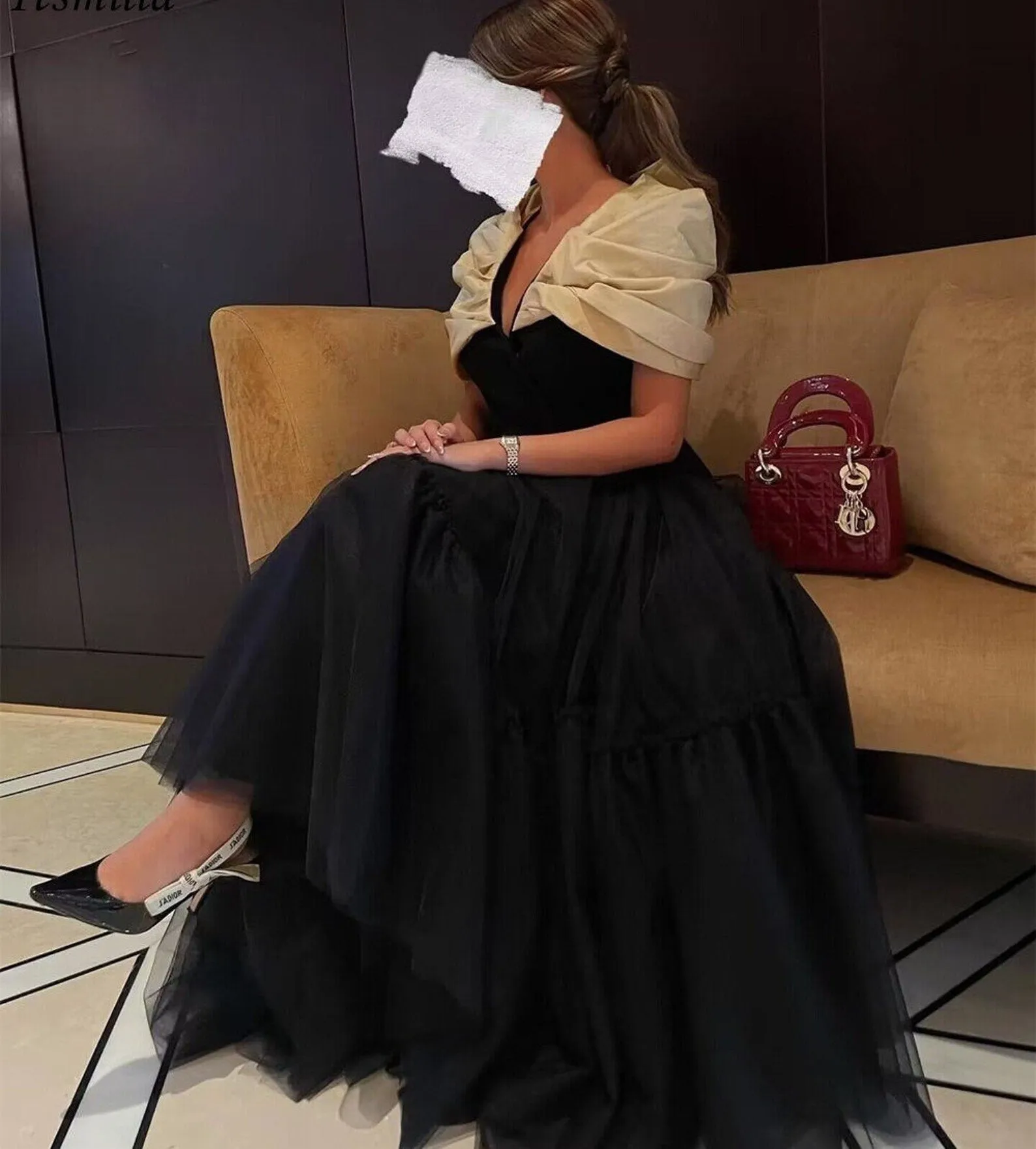 Black Tulle Saudi Arabia Prom Dresses Formal Off-Shoulder Women Evening Party Gowns Ankle Length Midi Celebrity Gown - Image 5