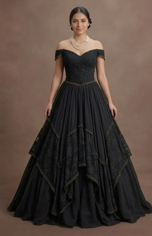 Black Wedding Dress Chiffon Boho Style Outdoor Ceremony - Image 2