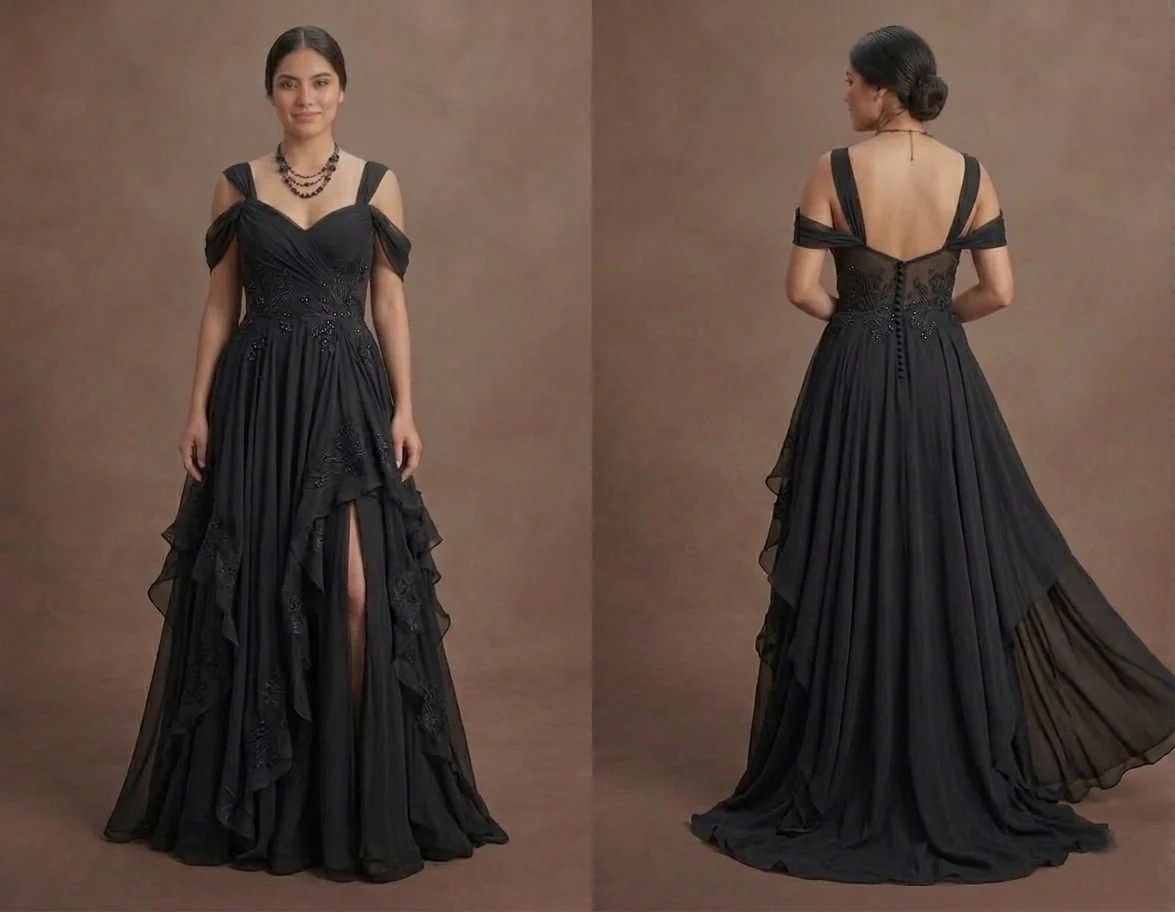 Black Wedding Dress Chiffon Flowing Beach Wedding