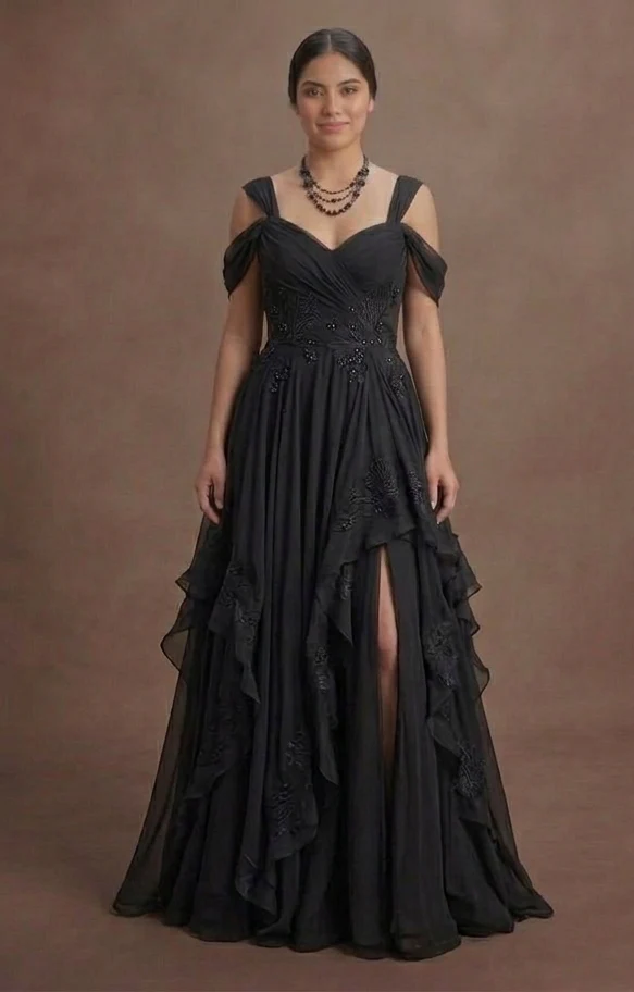 Black Wedding Dress Chiffon Flowing Beach Wedding - Image 2