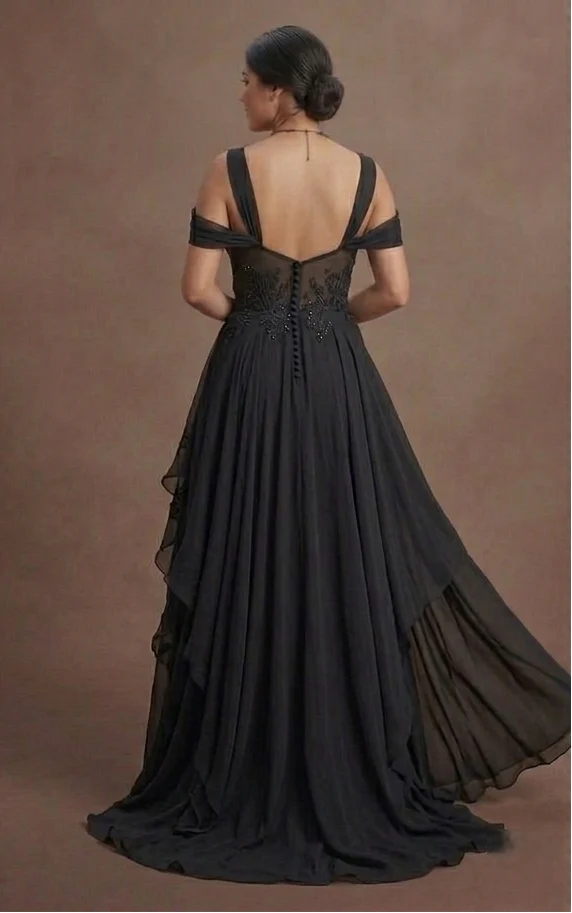 Black Wedding Dress Chiffon Flowing Beach Wedding - Image 3