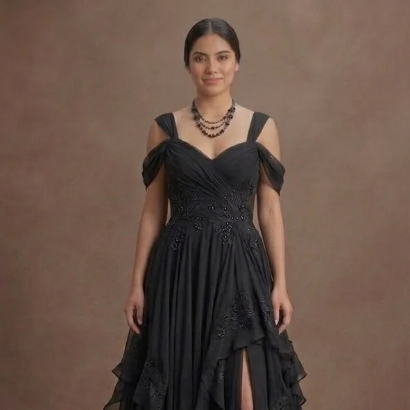 Black Wedding Dress Chiffon Flowing Beach Wedding - Image 4