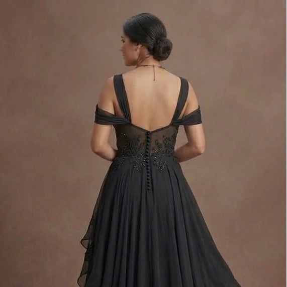 Black Wedding Dress Chiffon Flowing Beach Wedding - Image 5
