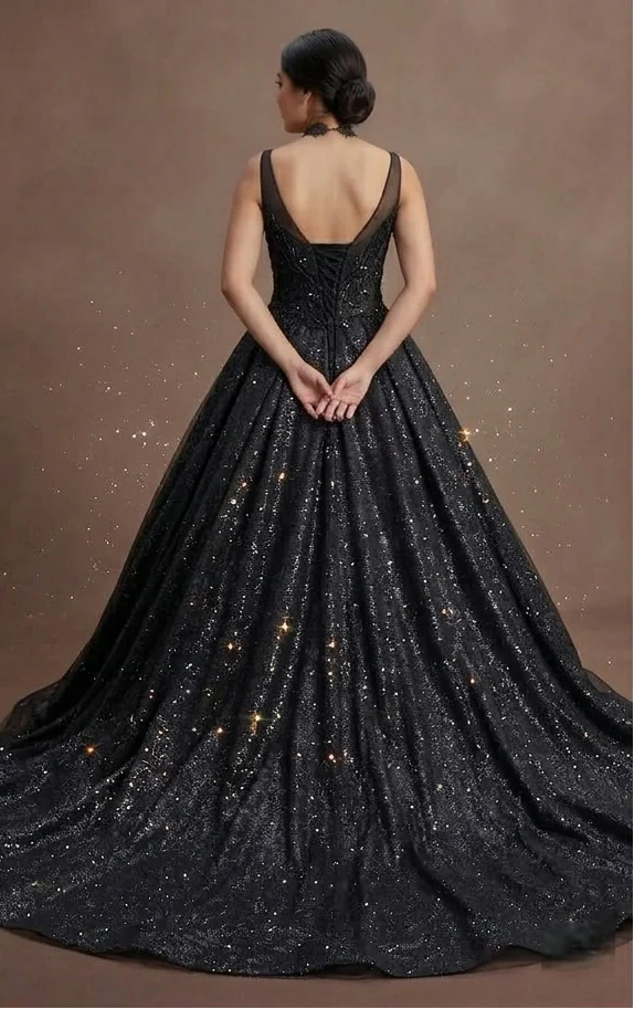 Black Wedding Dress Glitter Tulle Dramatic Bridal Entrance - Image 3