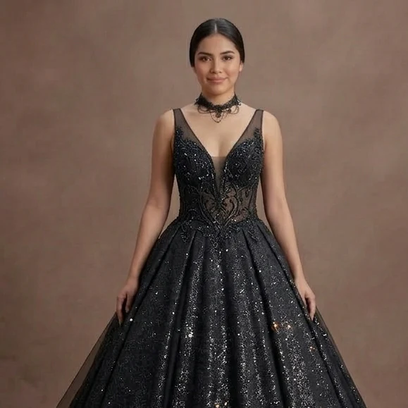 Black Wedding Dress Glitter Tulle Dramatic Bridal Entrance - Image 4