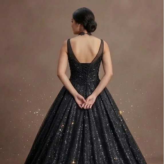 Black Wedding Dress Glitter Tulle Dramatic Bridal Entrance - Image 5