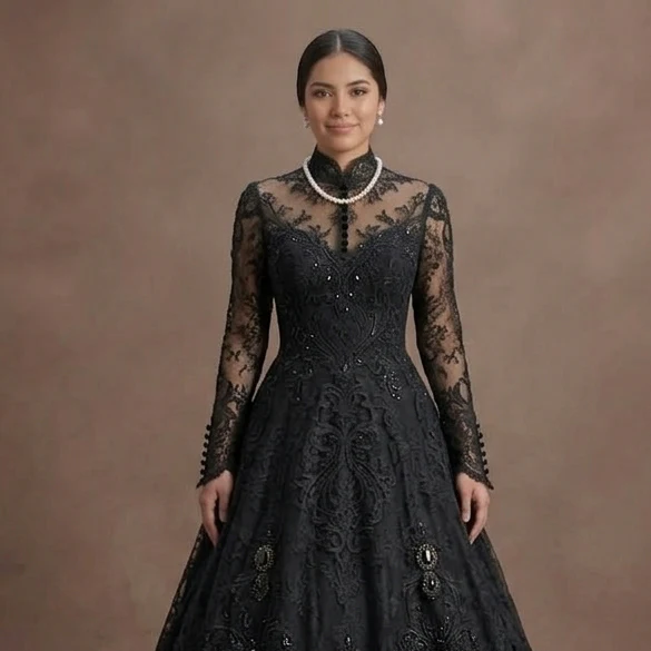 Black Wedding Dress Lace Long Sleeve Vintage Wedding - Image 4