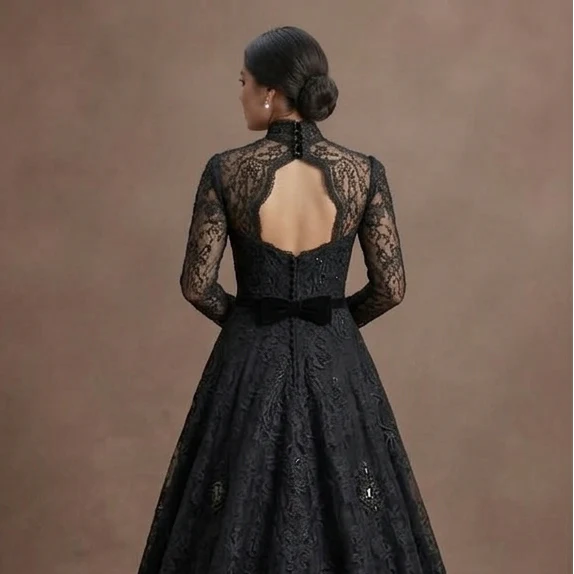 Black Wedding Dress Lace Long Sleeve Vintage Wedding - Image 5