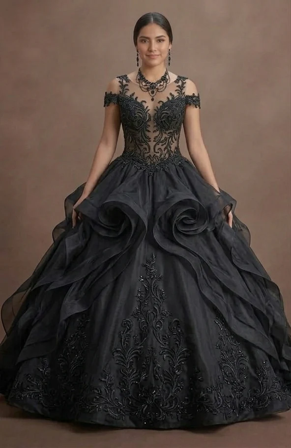 Black Wedding Dress Organza Princess Ball Formal Reception - Image 2