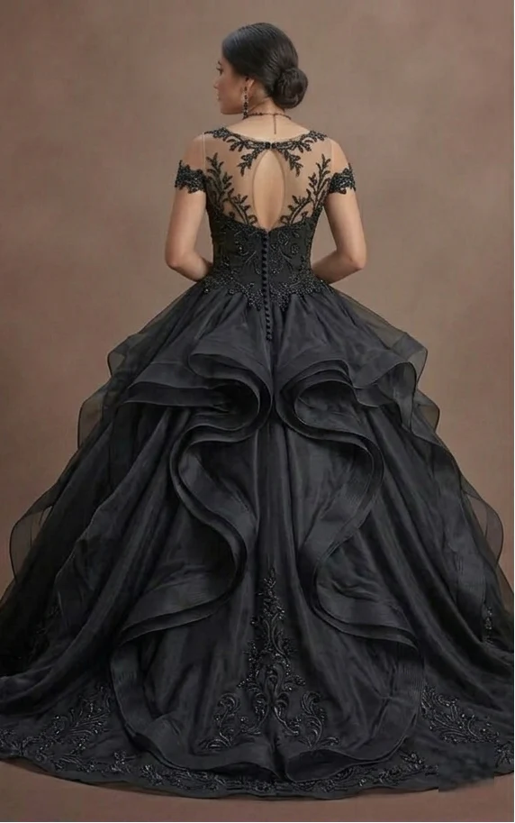 Black Wedding Dress Organza Princess Ball Formal Reception - Image 3