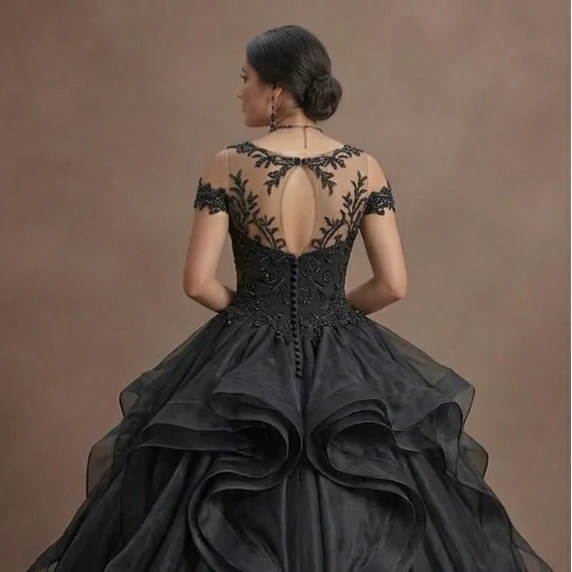 Black Wedding Dress Organza Princess Ball Formal Reception - Image 5