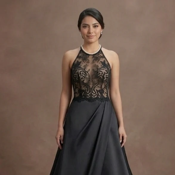 Black Wedding Dress Satin A-Line Elegant Ceremony - Image 4