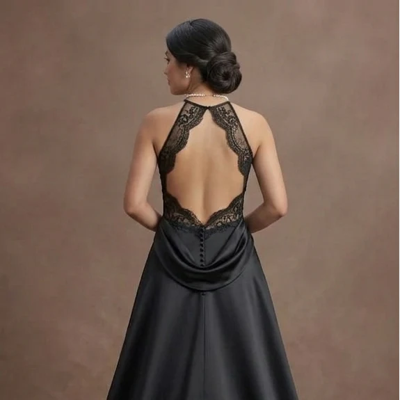 Black Wedding Dress Satin A-Line Elegant Ceremony - Image 5