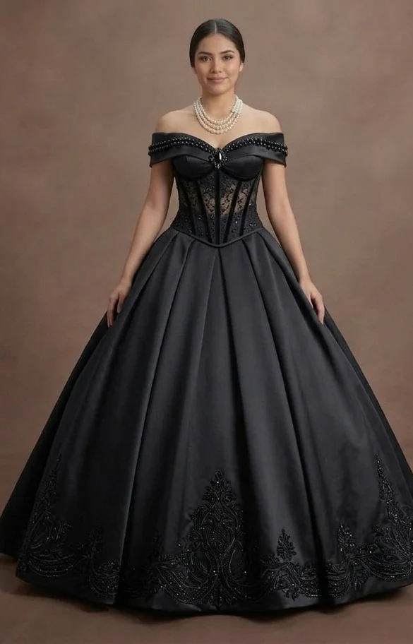Black Wedding Dress Satin Corset Luxury Evening Ceremony - Image 2