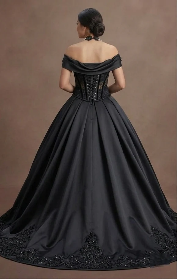 Black Wedding Dress Satin Corset Luxury Evening Ceremony - Image 3