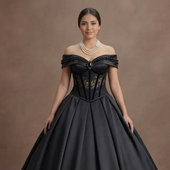Black Wedding Dress Satin Corset Luxury Evening Ceremony - Image 4