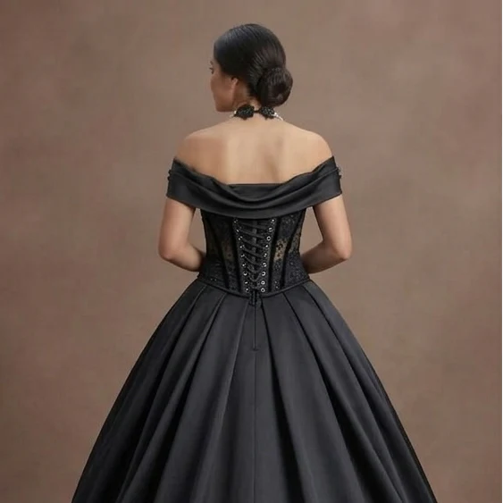 Black Wedding Dress Satin Corset Luxury Evening Ceremony - Image 5