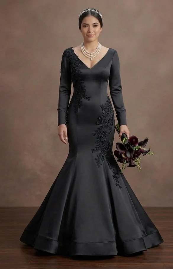 Black Wedding Dress Satin Mermaid Chic Modern Bride - Image 2