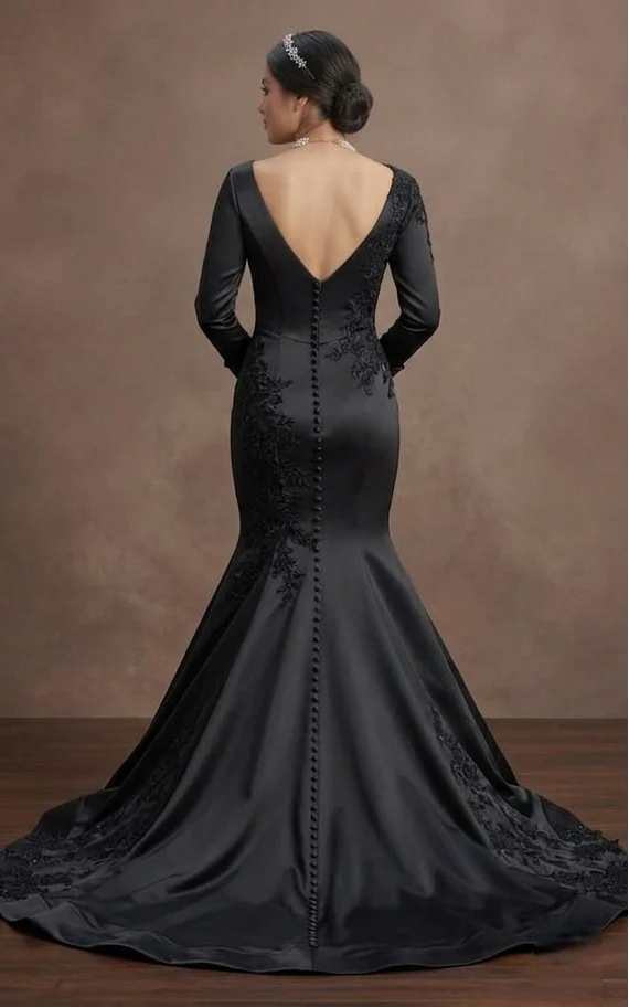 Black Wedding Dress Satin Mermaid Chic Modern Bride - Image 3