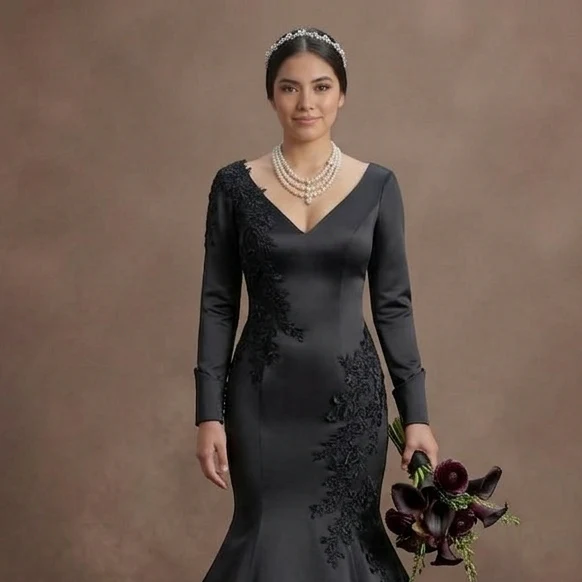 Black Wedding Dress Satin Mermaid Chic Modern Bride - Image 4