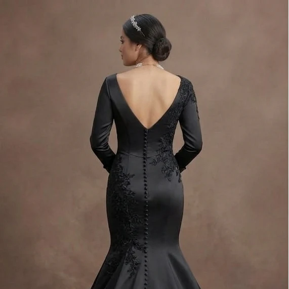Black Wedding Dress Satin Mermaid Chic Modern Bride - Image 5