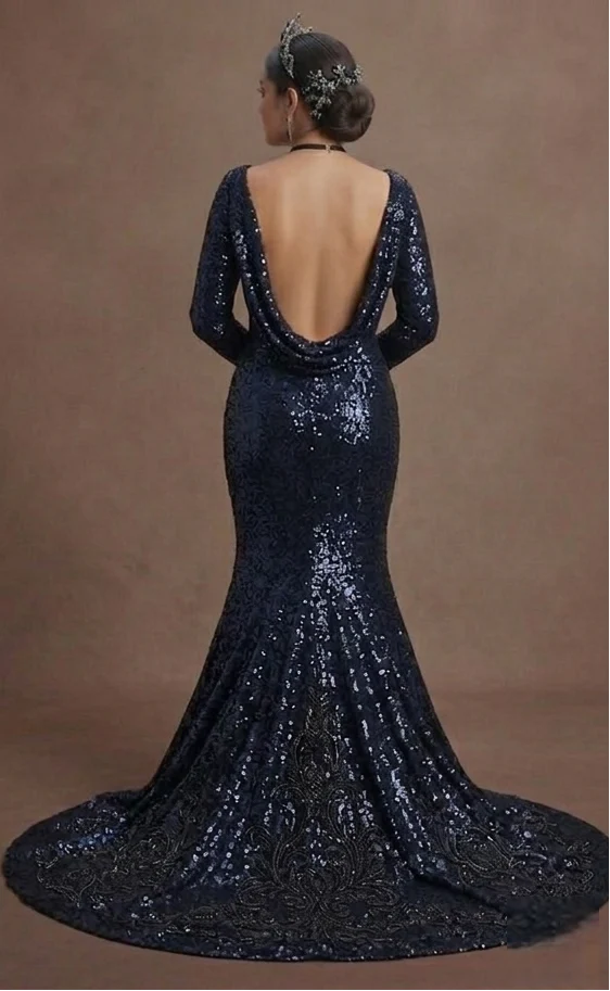 Black Wedding Dress Sequin Fitted Glam Reception - Image 3