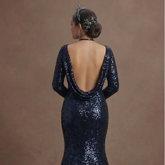 Black Wedding Dress Sequin Fitted Glam Reception - Image 5