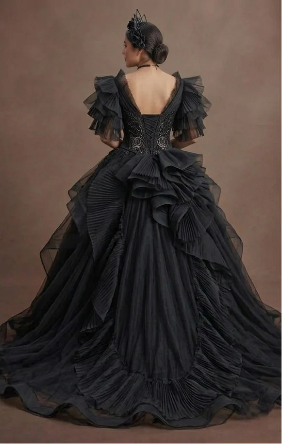 Black Wedding Dress Tulle Ball Gown Dramatic Bridal - Image 3
