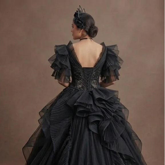 Black Wedding Dress Tulle Ball Gown Dramatic Bridal - Image 5