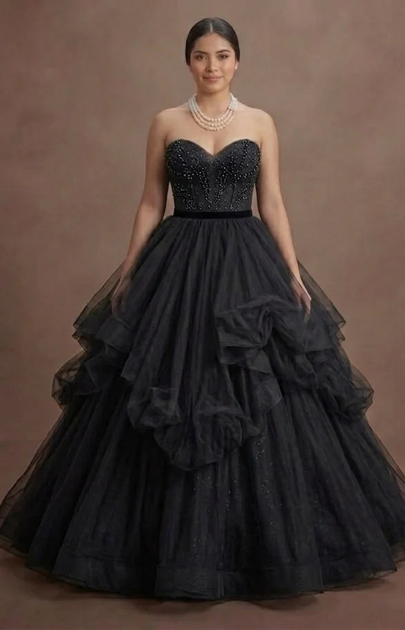 Black Wedding Dress Tulle Layered Princess Wedding - Image 2