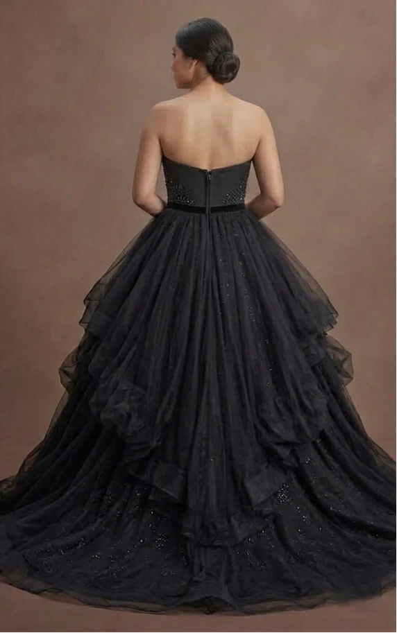 Black Wedding Dress Tulle Layered Princess Wedding - Image 3
