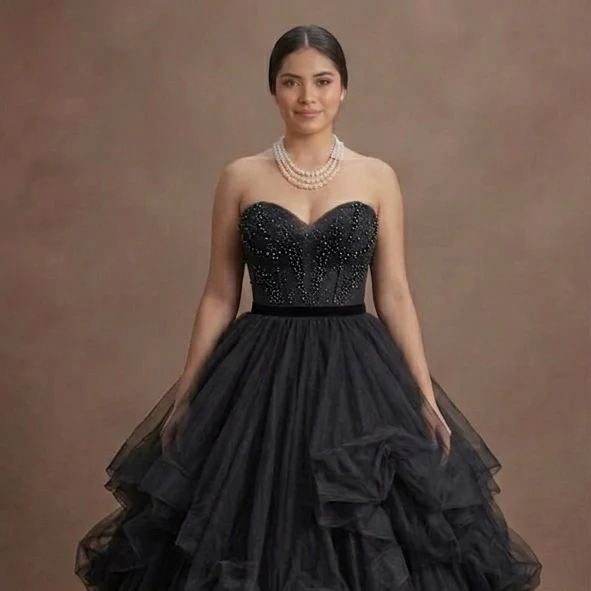 Black Wedding Dress Tulle Layered Princess Wedding - Image 4