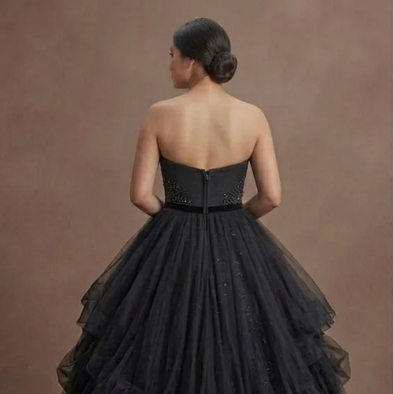 Black Wedding Dress Tulle Layered Princess Wedding - Image 5