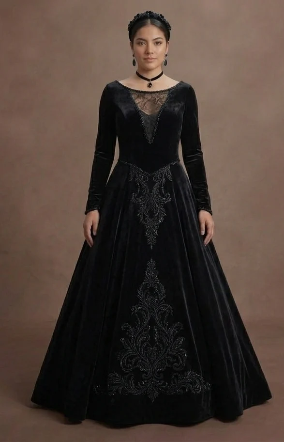 Black Wedding Dress Velvet A-Line Winter Formal Wedding - Image 2