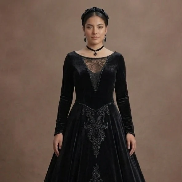 Black Wedding Dress Velvet A-Line Winter Formal Wedding - Image 4