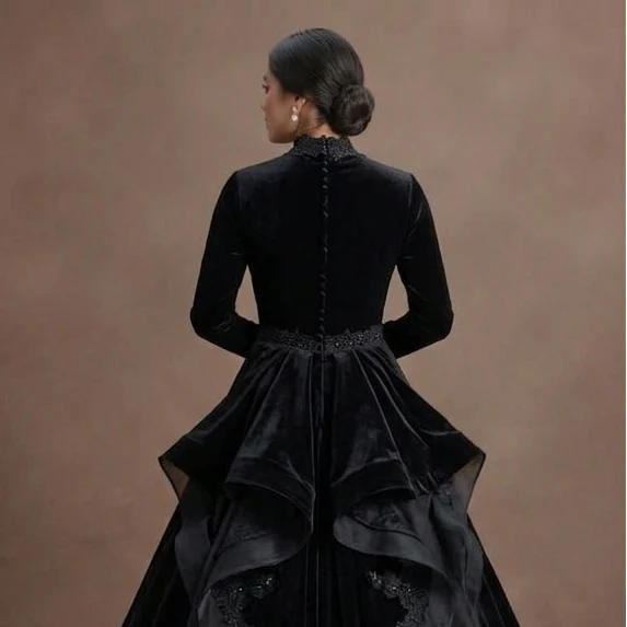 Black Wedding Dress Velvet Long Sleeve Winter Wedding - Image 5