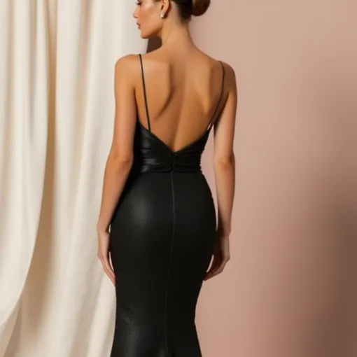 Black Wedding Dress with a Long Train for a Dark Fairytale Look - Image 5