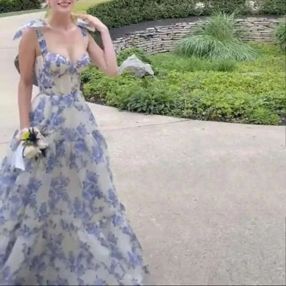 Blue And White Porcelain فساتين سهره فاخره Sweet Light Blue A-line فساتين السهرة Bow On Shoulder Prom Dresses - Image 3