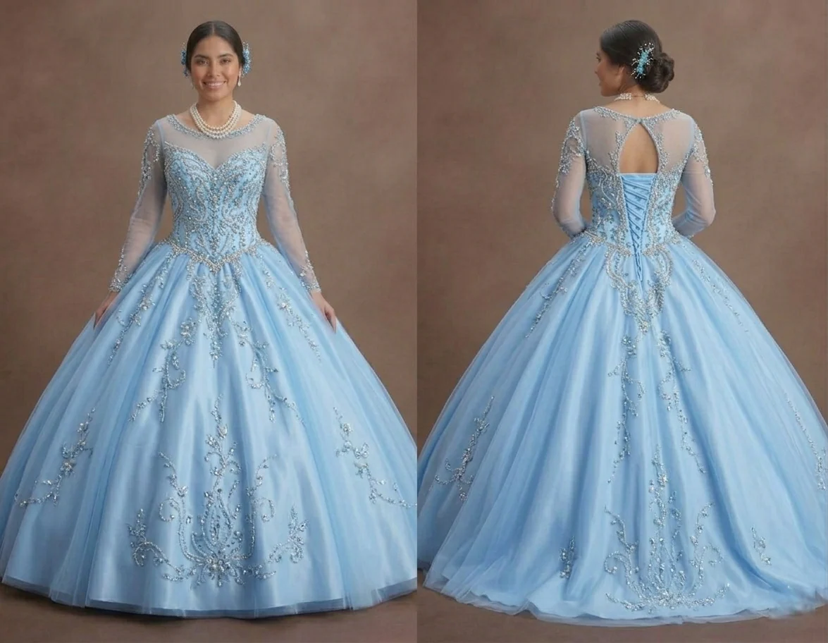 Blue Quinceañera Dress - Baby Blue Beaded Bodice Style