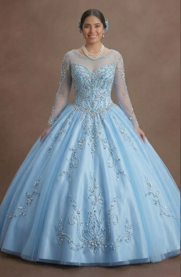 Blue Quinceañera Dress - Baby Blue Beaded Bodice Style - Image 2