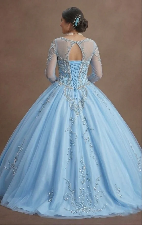 Blue Quinceañera Dress - Baby Blue Beaded Bodice Style - Image 3