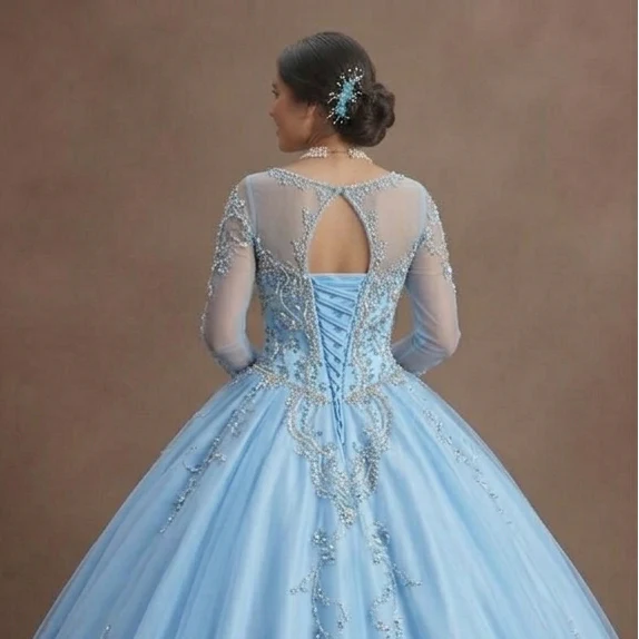 Blue Quinceañera Dress - Baby Blue Beaded Bodice Style - Image 5
