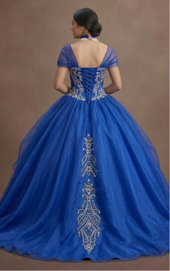 Blue Quinceañera Dress - Cinderella Style Organza Ball Gown - Image 3