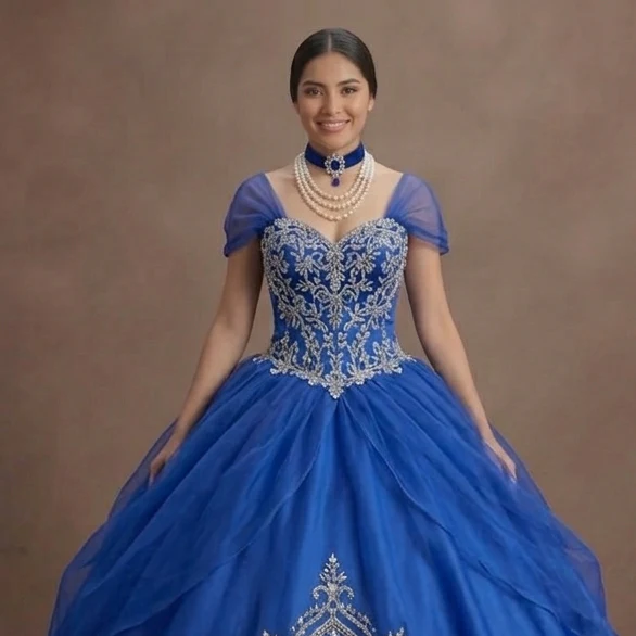 Blue Quinceañera Dress - Cinderella Style Organza Ball Gown - Image 4